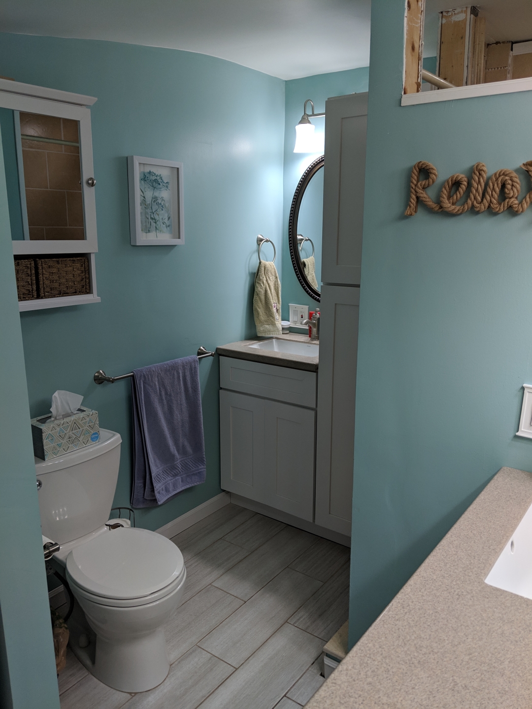 Bathroom and Laundry Before & After - wood look tile